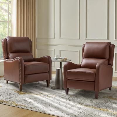 HULALA HOME Brigida Modern Genuine Leather Nailhead Trim Recliner with Adjustable Footrest Set of 2
