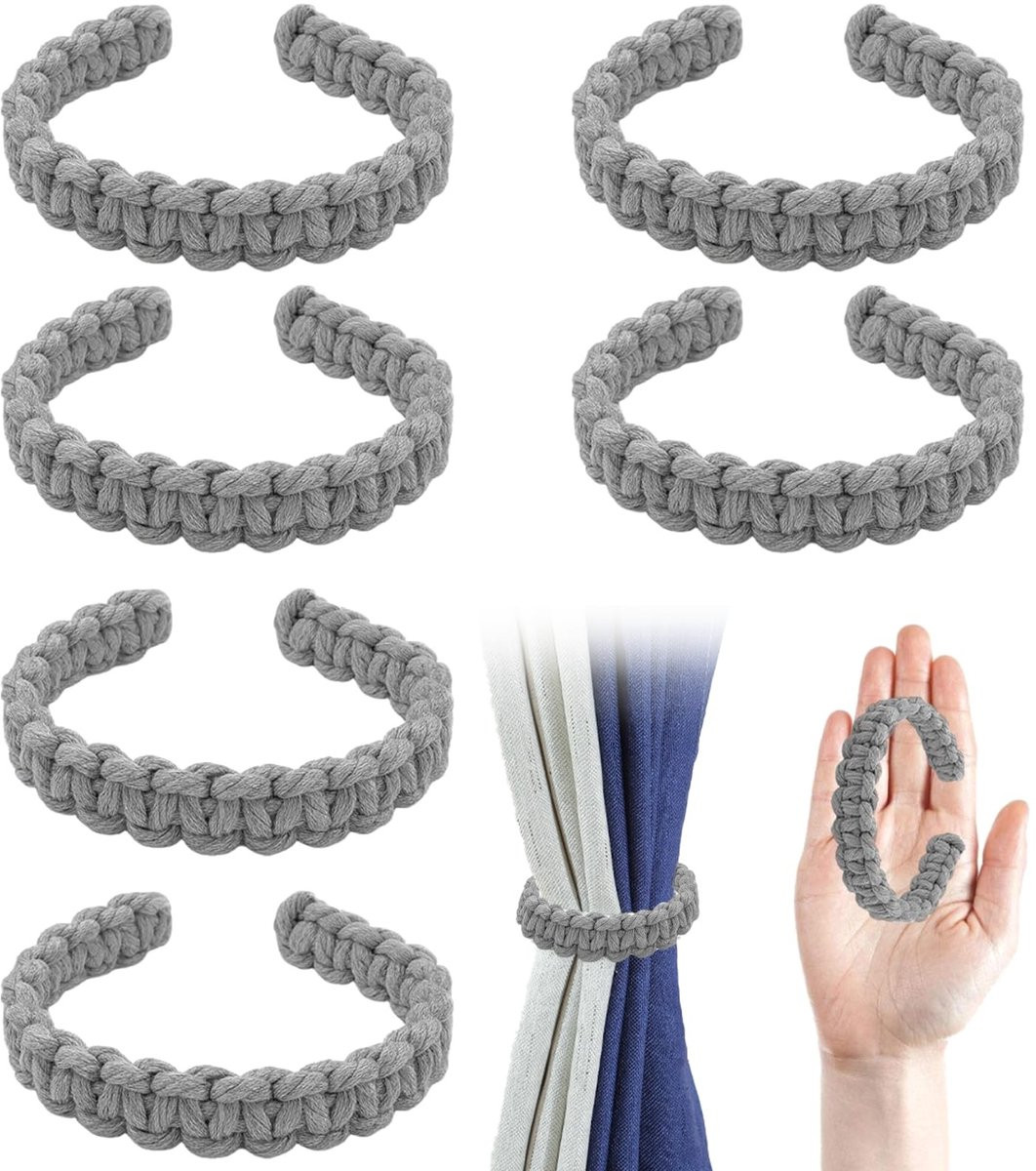Solidchoice Set van 6 Boho Gordijnbinders in Grijs