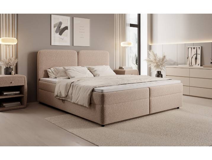 Boxspringbett Mira in Strukturstoff mit Stauraum - 180x200 - Grau - H3 (70-100kg) - Luxusbetten24