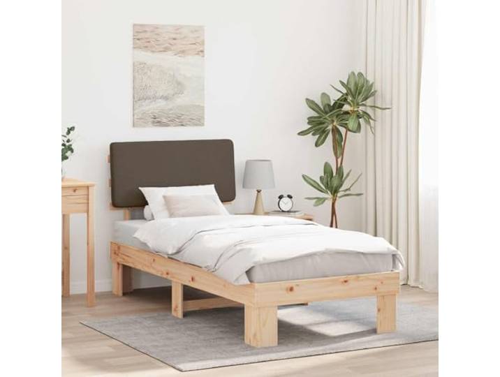 Gepolstertes Kiefernholz Bettgestell Modernes Schlafzimmer Design 90 x 190 Bettgestell mit gepolstertem Kopfteil Taupe 90x190 cm Massivholz Kiefer Plattform-Lattenrost ohne Boxspring Modernes