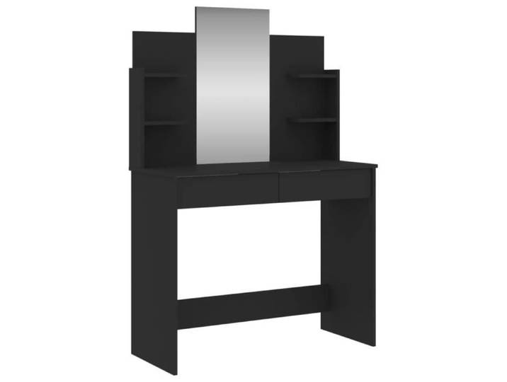 Coiffeuse - DILWE - Modèle avec miroir - Bois d'ingénierie - 2 tiroirs - Noir 96x39x142 cm