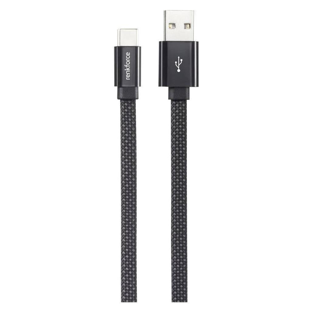 Renkforce USB-A USB-C Flachkabel mit magnetischer Aufwickelung, 1 M Länge (1 m, USB 2.0, 15 W) (RF-6872560)