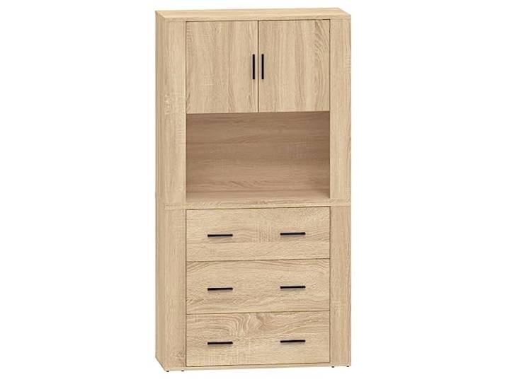 GHVBNMF Highboard Sonoma-Eiche 2-teilig Holzwerkstoff 80x33x150 cm Stilvoller Lagerschrank für Wohnzimmer und Flur: Flexibel kombinierbar mit 2 Elementen für maximale Platzersparnis.