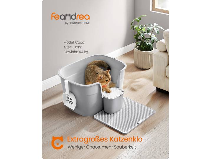 Feandrea extragroße Katzentoilette, für große Katzen, mit hohen Seitenwänden, taubengrau
