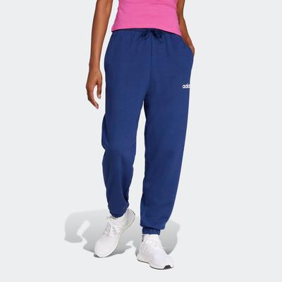 Sporthose ADIDAS SPORTSWEAR "ESSENTIALS LINEAR FRENCH TERRY CUFFED", Damen, Gr. XL, N-Gr, blau (dunkelblau, weiß, normal, gr.), Obermaterial: 55% Baumwolle, 36% Polyester, 9% Viskose, Hosen Sporthose, mit lockerem Schnitt, aus weichem French Terry