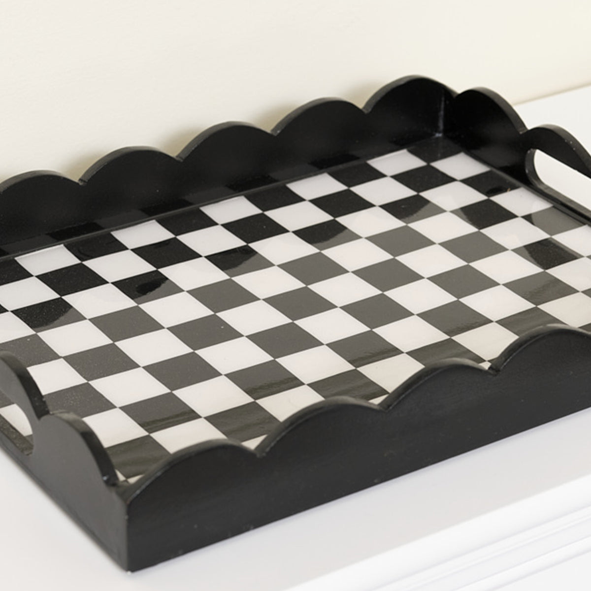 Rectangle Black Monochrome Checked Scalloped Tray Material: Home Decor & Accessories/Trays & Trinket Dishes