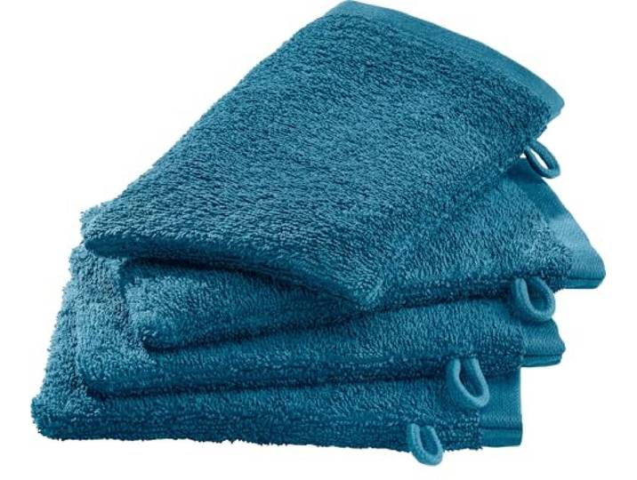 Erwin Müller Waschhandschuh-Set 4er-Pack Petrol Größe 15x21 cm - Ludwigsburg - 100% Baumwolle - kuschelweich, saugstark, voluminös - praktisch durch Schlaufe (weitere Farben)
