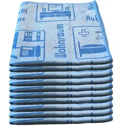 Mikrofasertuch Mopptex Piktogramm Wohnraum Blau 40 x 40 cm 20er Pack, mit Piktogrammen und Text für Anwendungsbereiche