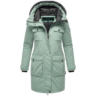 Winterjacke NAVAHOO "Eissturm 14", Damen, Gr. S (36), blau (rauchtürkis), Material: 100% Polyester, gerade hüftbedeckend, weit gerader Abschluss, Jacken Winterjacke, Wasserabweisende Jacke mit Kapuze