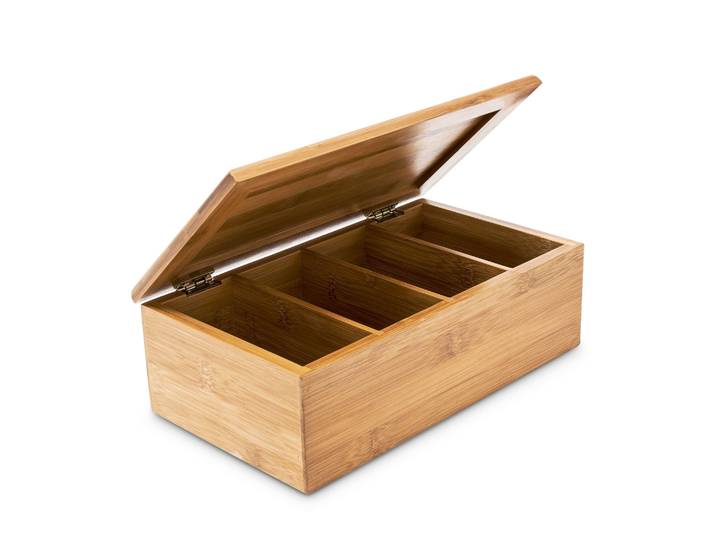 Teebox Bambus lackiert 4 Fächer Hellbraun