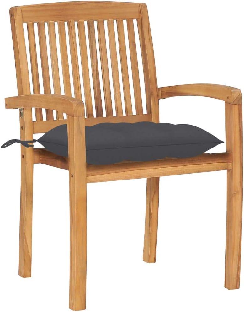 2er-Set aus massivem Teakholz: Gartensessel mit Latten-Rückenlehne und Armlehnen, stapelbare Outdoor-Stühle mit anthrazitfarbenen Kissen, maximal 110 kg pro Sitzplatz