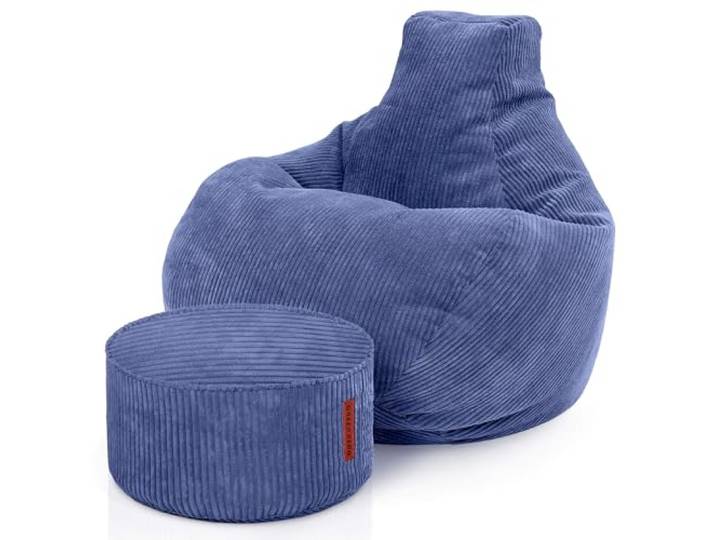 Green Bean® Sitzsack mit Hocker aus Cord - Sitzsäcke für das Wohnzimmer, Schlafzimmer, Sitzsack-Sessel für Erwachsene Dunkelblau