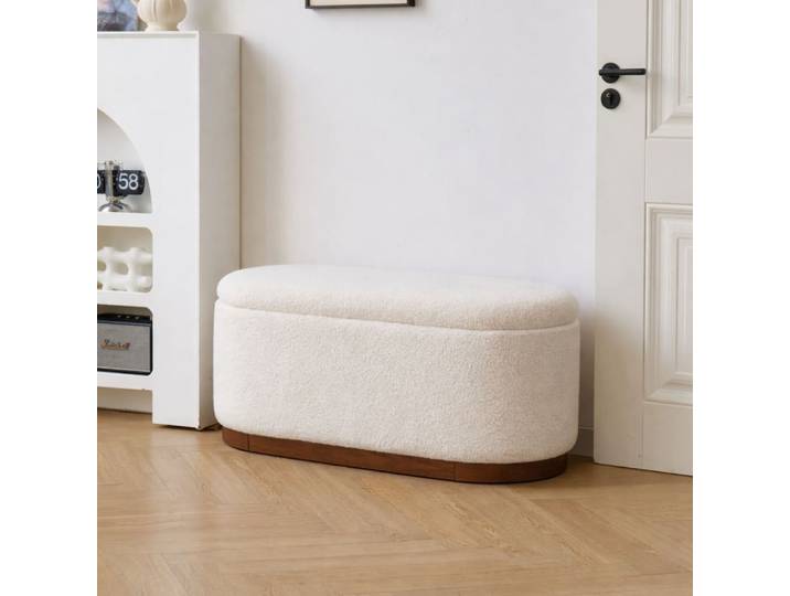 Banc coffre avec rangement en bouclettes blanches