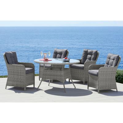 Garten-Essgruppe KONIFERA "Menorca", grau (grau, grau), Aluminium, Polyrattan, Sitzmöbel-Sets, Polyrattan, Aluminium, Tischplatte aus 5mm starkem Sicherheitsglas