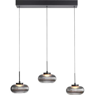JUST LIGHT LED Pendelleuchte "NOCTIS", schwarz, 3, 1 Stk., Leuchten, Höhenverstellbar, 3000K, Memoryfunktion, Rauchglas geriffelt, LED Pendelleuchte