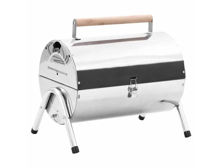 vidaXL Holzkohlegrill Tragbarer Tischgrill Edelstahl Doppelrost, Silberfarben, Metall, 30x36.8x42 cm, Grills, Holzkohlegriller
