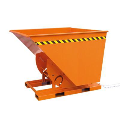 Eichinger-Industrie Kippbehälter, hohe Bauhöhe, 300 l, bis 1500 kg, Abrollkufen, quer zur/in Fahrtrichtung kippbar, Stahl, reinorange RAL 2004