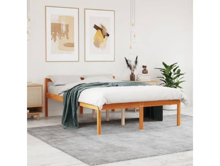 WDGJJFECNMUEHI Massives Kiefernholz Seniorengerecht 120x190 cm Braun Seniorenbett Wachsbraun 120x190 cm Massivholz Kiefer mit Kopfteil, 44 cm Einstiegshoehe, Stauraum unterm Bett, belastbares