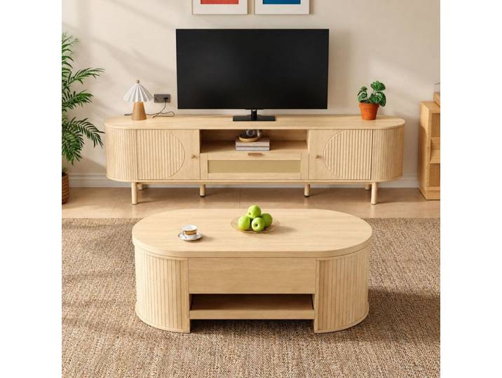 Norevia Ensemble Meuble TV et Table Basse en Bois Table Basse Relevable Meuble TV 175 cm MDF et Métal