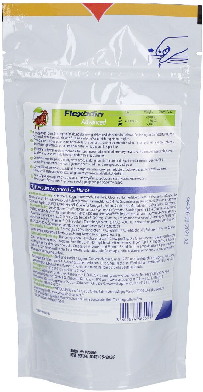 Vétoquinol Flexadin Advanced Chews Erg.Futterm.f.Hunde 1x60 St Kautabletten