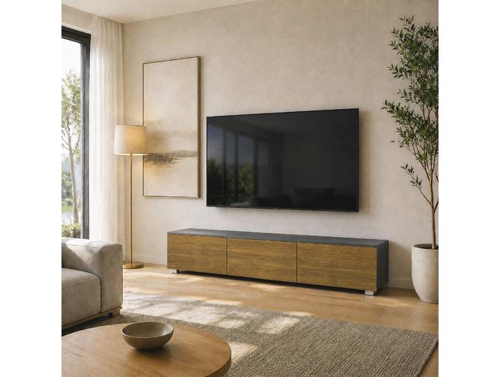 HOMCOM Meuble TV 160cm Noyer Suspendu/Pied pour 65 Pouces