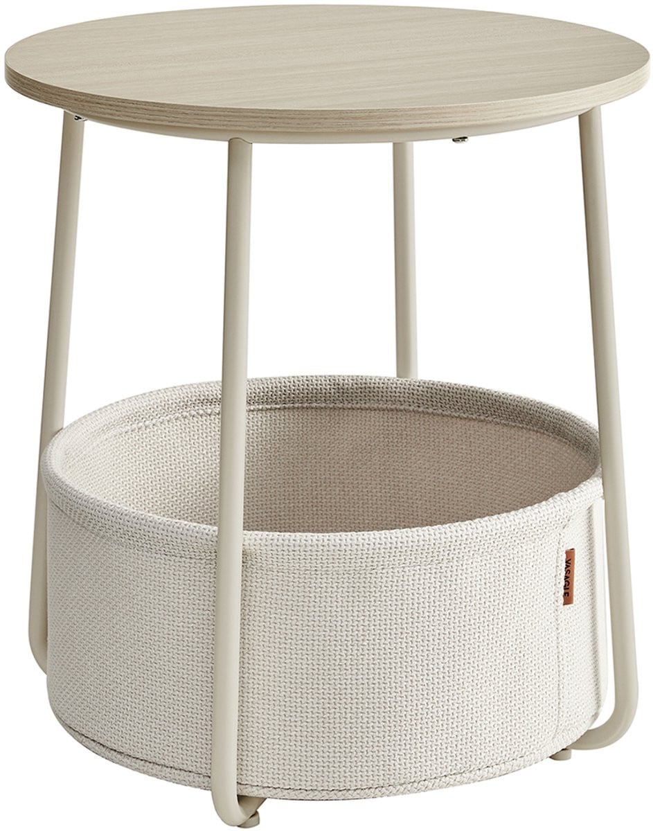 Ronde bijzettafel met opbergmand in ebbenhoutzwart en leigrijs