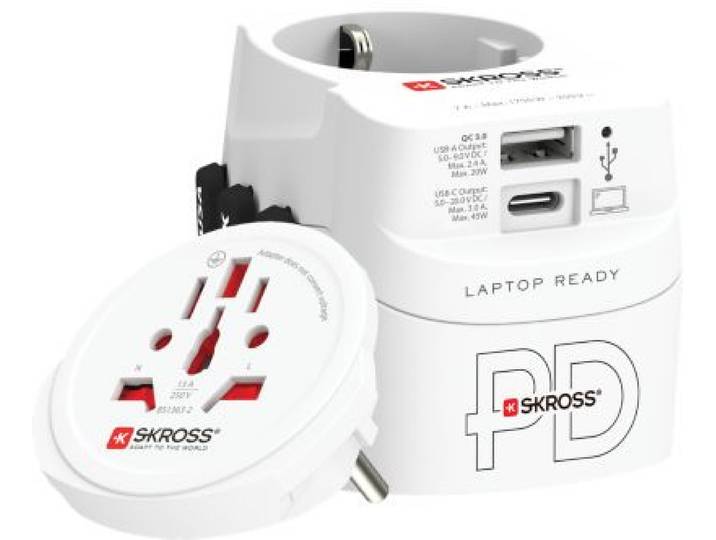 Skross - Adaptateur De Voyage Monde Vers Monde + 1 Usb A + 1 Usb C