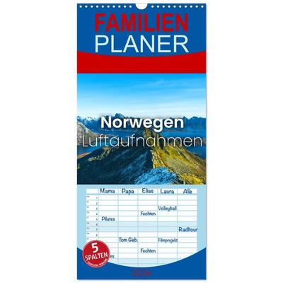 Familienplaner 2026 - Norwegen Luftaufnahmen mit 5 Spalten (Wandkalender, 21 x 45 cm) CALVENDO
