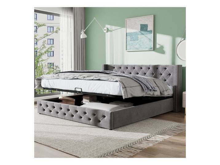 Lit Double 140x200 cm avec TêTe de Lit Lit Coffre Adulte avec Cadre de Lit à Lattes Solide Lit Adulte Double Gris