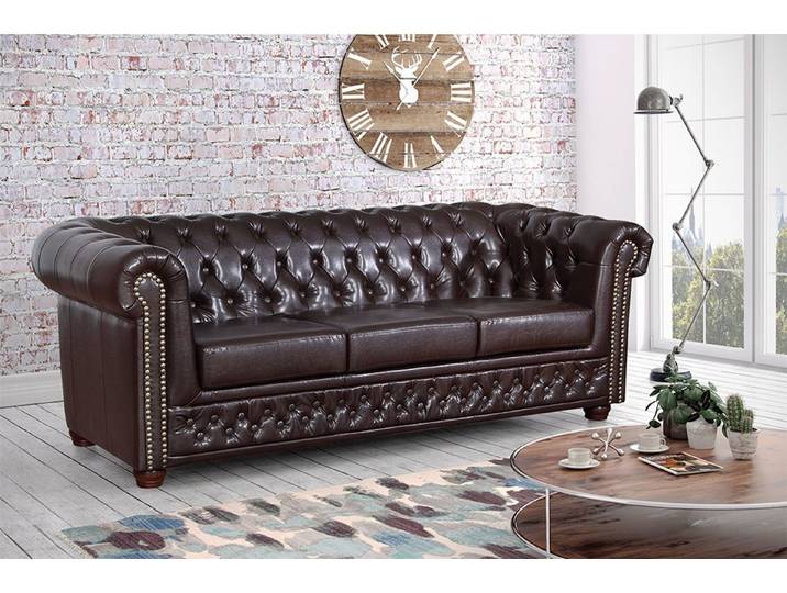 Küchen-Preisbombe Sofa Edles Sofa 3 Sitzer in Kunstleder Vintage braun Couch Polstersofa, Chesterfield Sofa