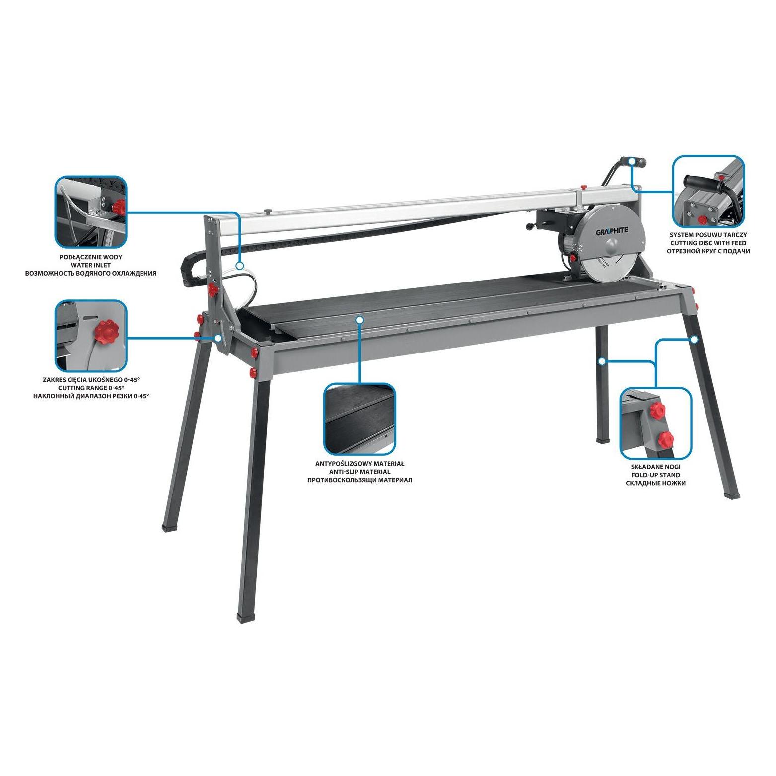 Graphite 1500 W Glasurschneidemaschine, 250 x 25, 1230 x 460 Tischgrösse, 1200 mm Flüssigkeitsintervall (Schneidegerät) (59G892)