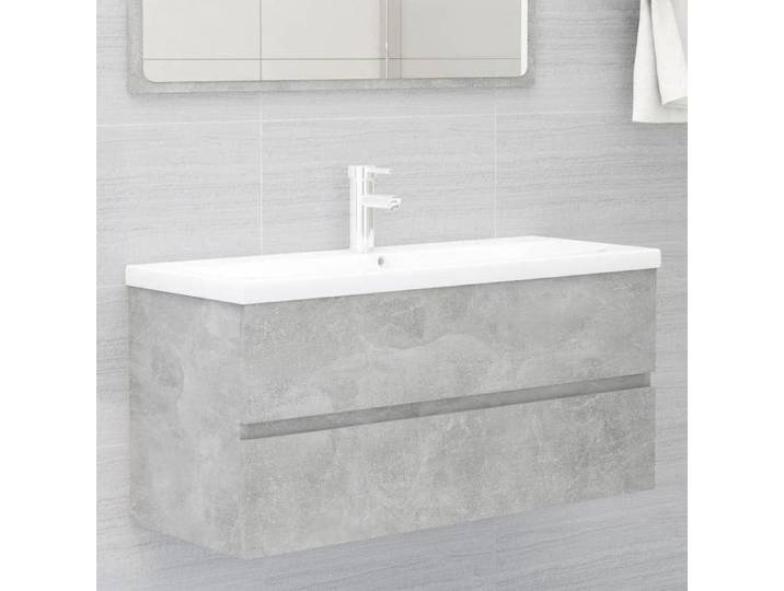 SALE 2025 Meuble bas sous évier - Armoire d'évier avec lavabo intégré - Gris béton - Aggloméré 42 7 Kg 2808