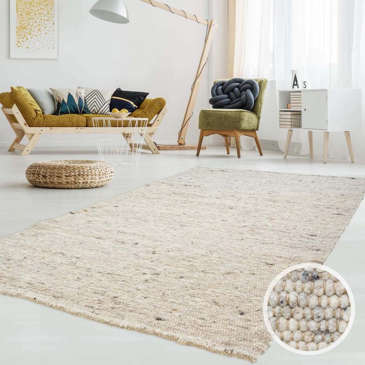 Tapeso Ylva Wollen Vloerkleed Scandinavisch Design Beige/Grijs B/D: 70 x 130 cm