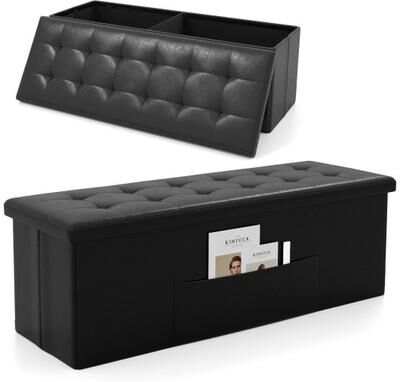 Costway 43 Inches Folding Storage Ottoman Bench Foot Rest Stool End of Bed Bench-Black