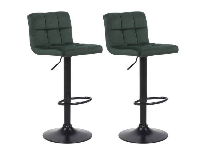 CLP Barhocker 2er Set Samt Grün, Metall, 40x85x40 cm, Esszimmer, Barmöbel, Barhocker