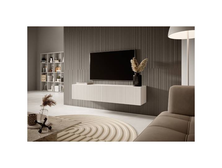 TV-Schrank Veldio mit gefräster Front 140 cm Weiß zum Aufhängen