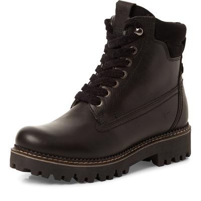 Winterboots TAMARIS, Damen, Gr. 36, Schurwolle, schwarz, Leder, unifarben, Schuhe Winterboots, Schnürboots, Outdoorschuh mit PrimaLoft-Ausstattung