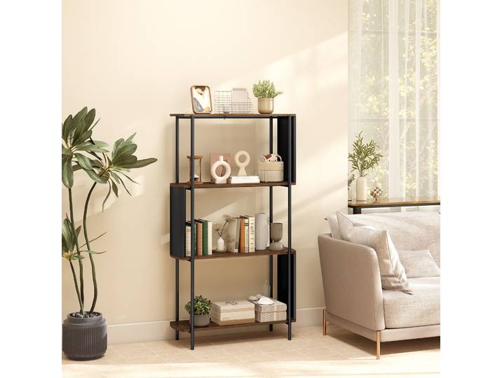 HOMCOM Étagère 4 Niveaux Marron Cadre Acier 80x30x141cm