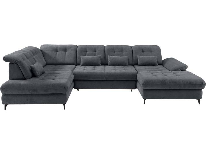 Ecksofa HOME AFFAIRE Delphino, Multifunktionen, 358 x 216 cm, modern & bequem , grau (anthrazit), B:358cm T:216cm, 100% Polyester, Sofas, Ecksofa, Microfaser, L-Form, Bettfunktion, Nierenkissen, Verstellungen