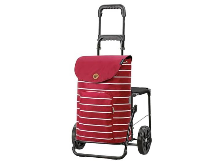 Andersen Einkaufstrolley - klappbar - 47 Liter - Mit Klappsitz bis 120 kg höhenverstellbar - belastbar 50 kg - Stahlgestell - Trolley - Komfort Shopper Mia rot