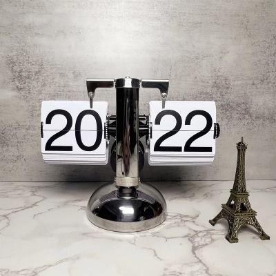 Uplift Picks Vintage Automatic Flip Down Clock Retro Quartz Desk Clock white Silver 24h