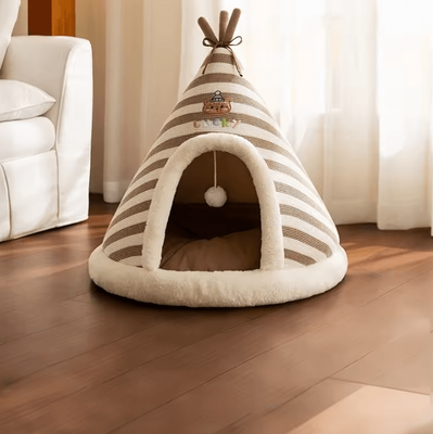 Inspire Curations Self Warming Plush Cat Tent Bed With Removable Washable Cover brown 45x45x38cm