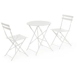 Garten-Set Austin Metall, klassisch klappbar, Weiß, 2 Stühle & 1 Tisch, pflegeleicht
