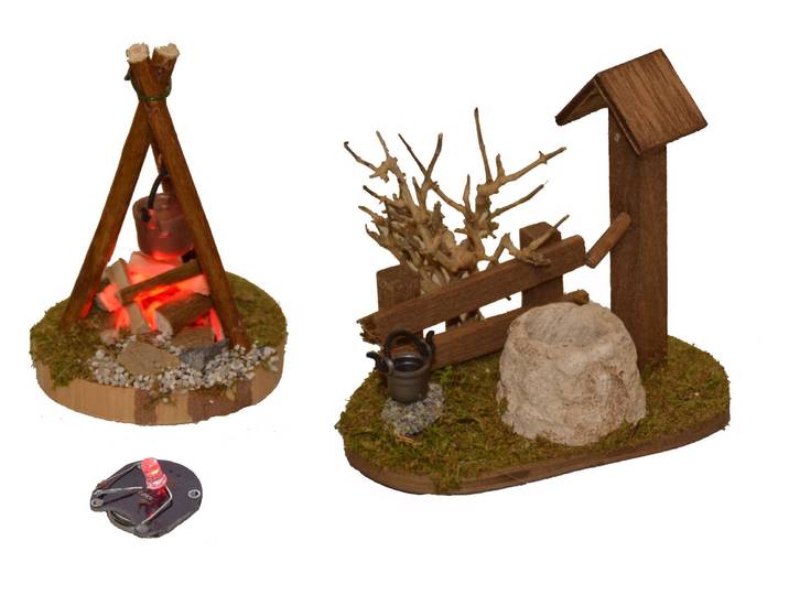 Krippen-Zubehör ALFRED KOLBE, bunt, Holzwerkstoff, Dekofiguren, Krippen-Zubehör, Lagerfeuer mit Flackerplatine, für 8-10 cm Figuren, Brunnen