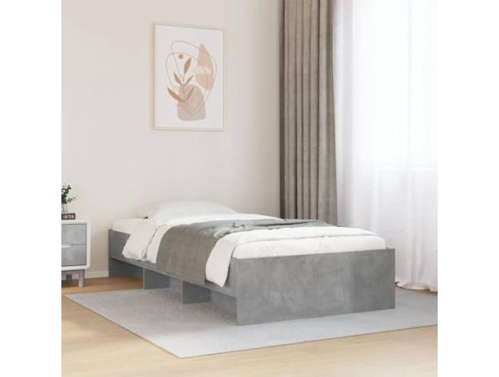 RJPLMFV Bettgestell, 90 x 190 cm, Grau, Beton, Holz, Technik Ohne Matratze, Lattenrost inklusive, Aufbewahrungsfächer, langlebig und stabil