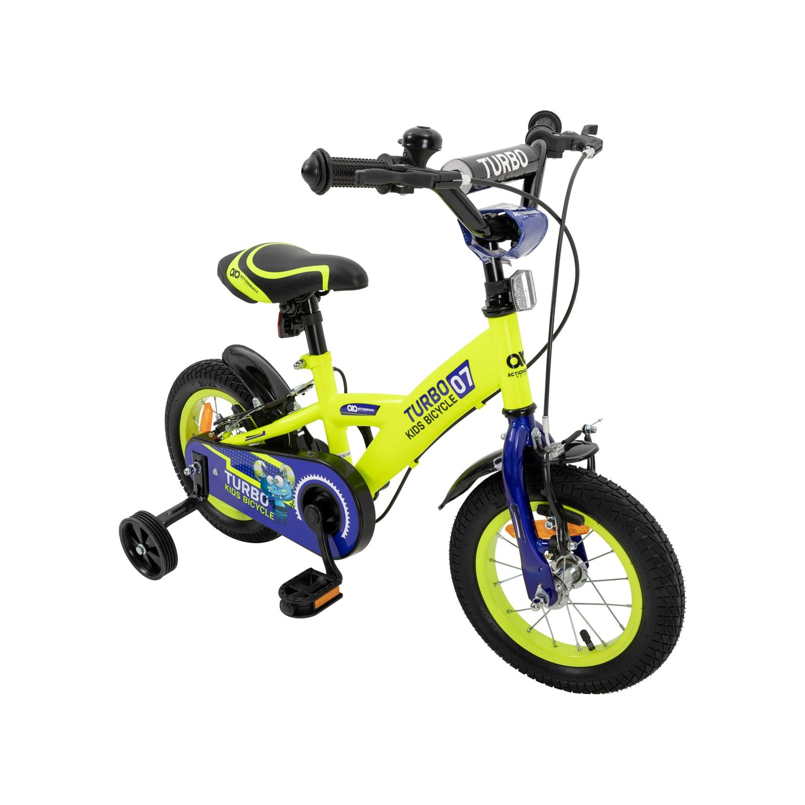 Actionbikes Kinderfahrrad Turbo 12 Zoll, Stützräder, V-Brake-Bremsen, Lenker-/Kettenschutz, Klingel