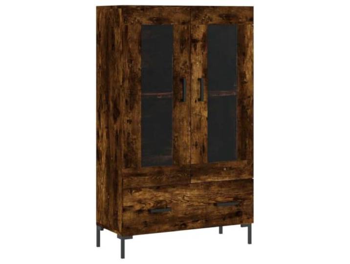 Highboard Räuchereiche Holzwerkstoff mit Metallbeinen und Glastüren Stauraum hinter Glastüren, Metallbeine, Oberplatte für Deko, Holzwerkstoff, Räuchereiche
