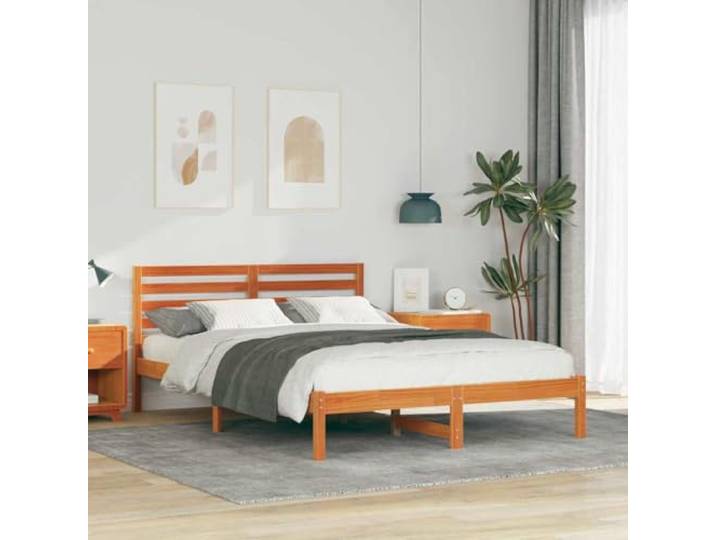 YUTAASU Bettrahmen Wachsbraun 140 x 220 cm Massives Kiefernholz Plattform-Lattenrost, Ohne Boxspring Nötig, Einfache Montage, Modernes Design