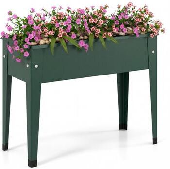 Costway Raised Garden Bed Elevated Metal Gardening Box with Legs-Green