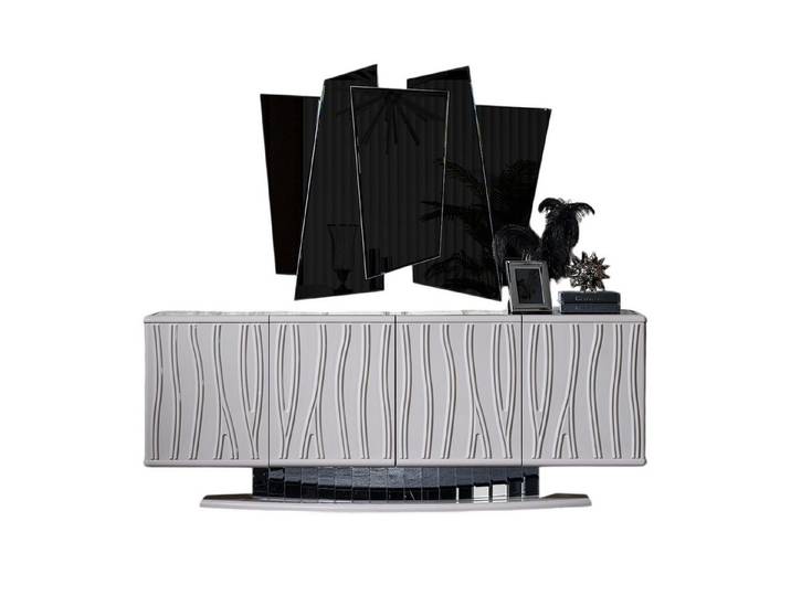 JVmoebel Sideboard Elegantes weißes Holz- und Glasmöbel-Set für das Esszimmer (Sideboard, Spiegel), Made in Europe